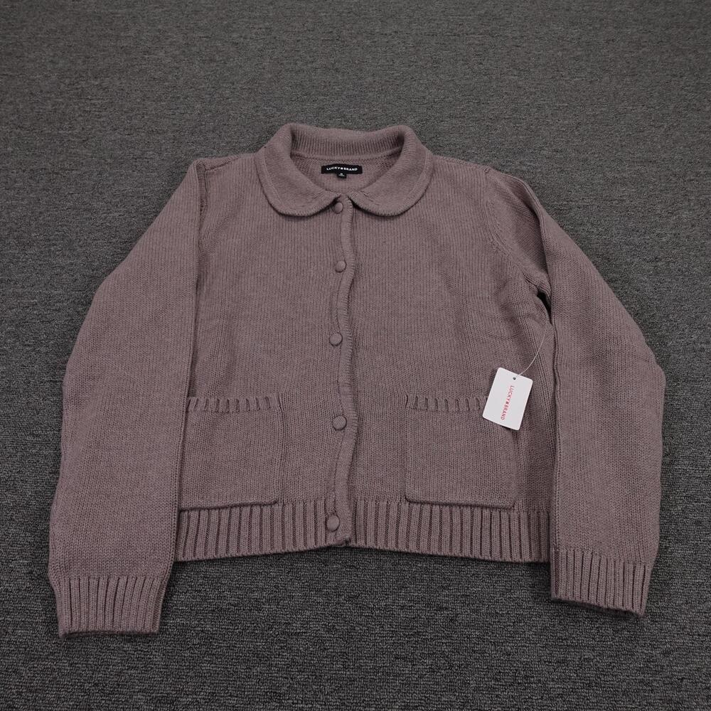 Lucky Brand Cardigan Sweater Womens XL Beige Collared Button Cozy Knit Pockets
